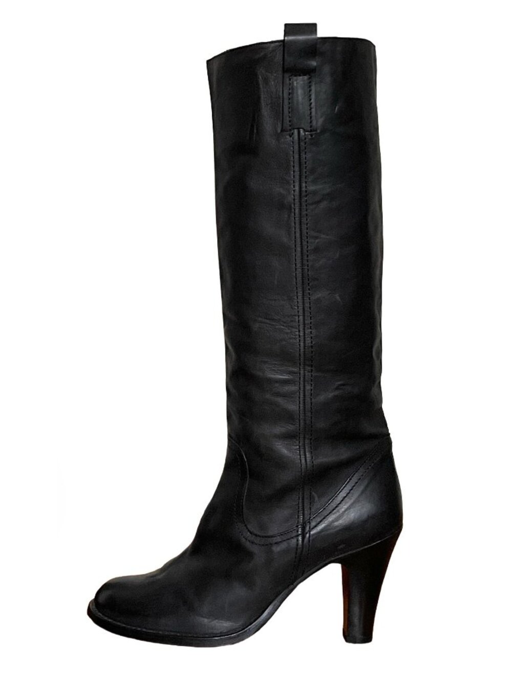 VINTAGE RUSSELL & BROMLEY HI FRY TALL KNEE HIGH LEATHER BOOTS BLACK 41 IT 11 US